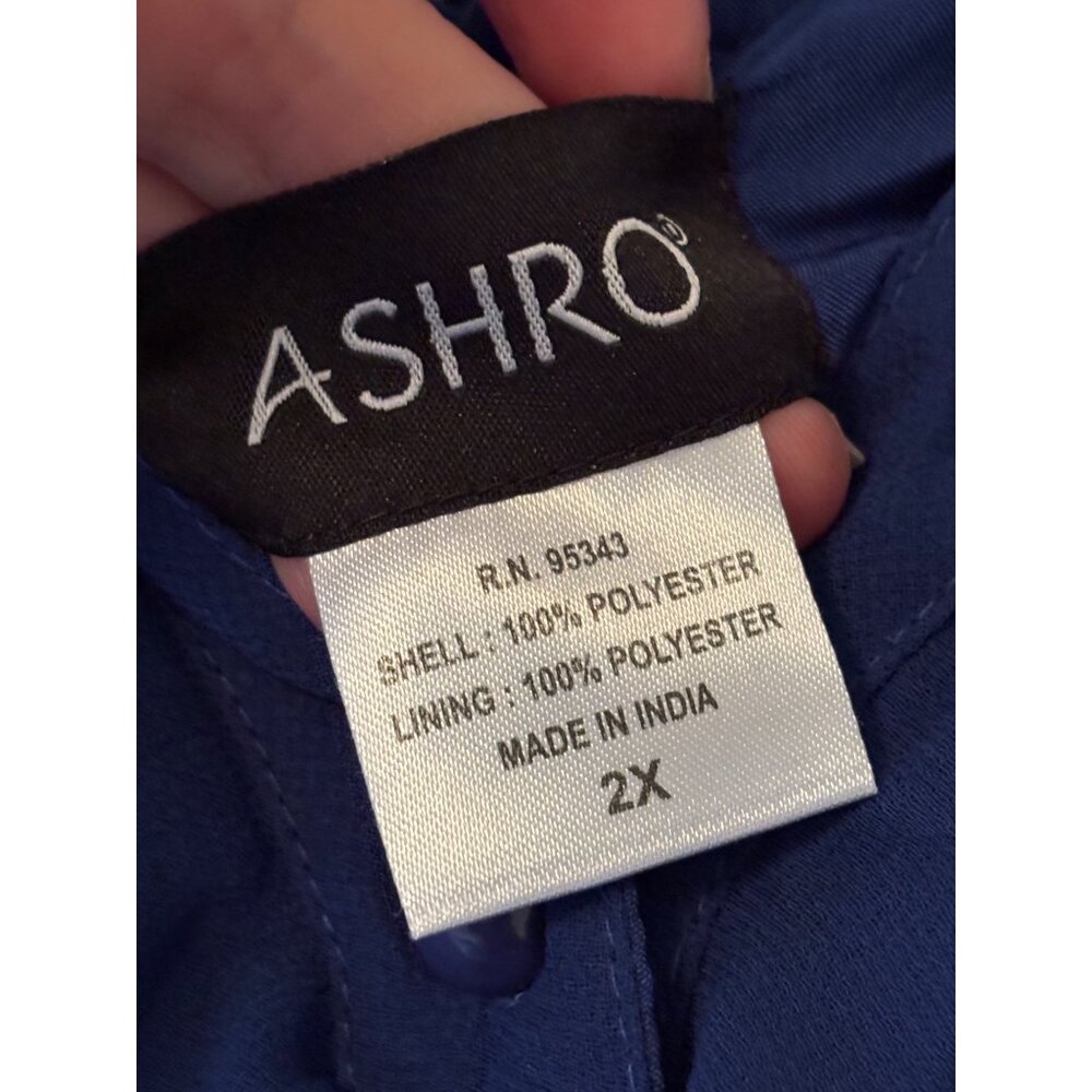 Ashro Womens Cobalt Blue Ruffled Long Sleeve Sheer Layered Dress - Picture 6 of 8